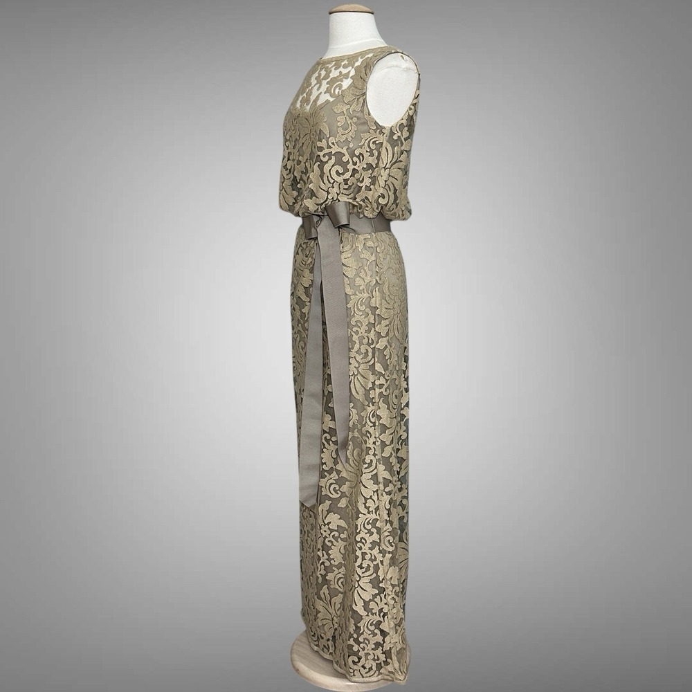 Tadashi Shoji Womens Dress 8 Beige Lace Overlay Blouson Gown Wedding Mother - Picture 6 of 16